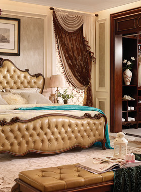 欧式美式古典实木别墅家具FF93大床双人床1.8 床头柜五斗柜