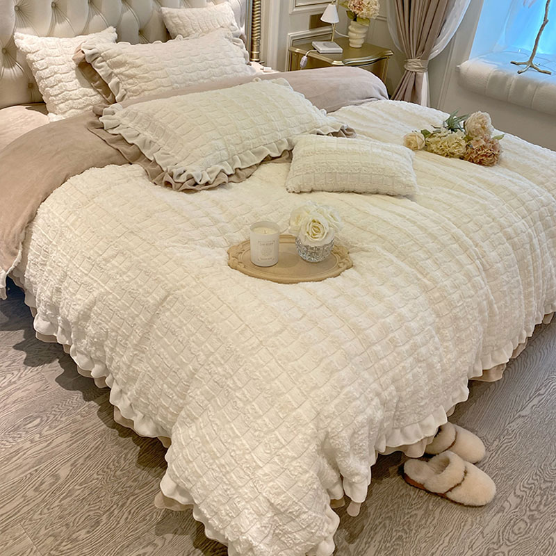 床单式四件套牛奶绒公主风保暖
