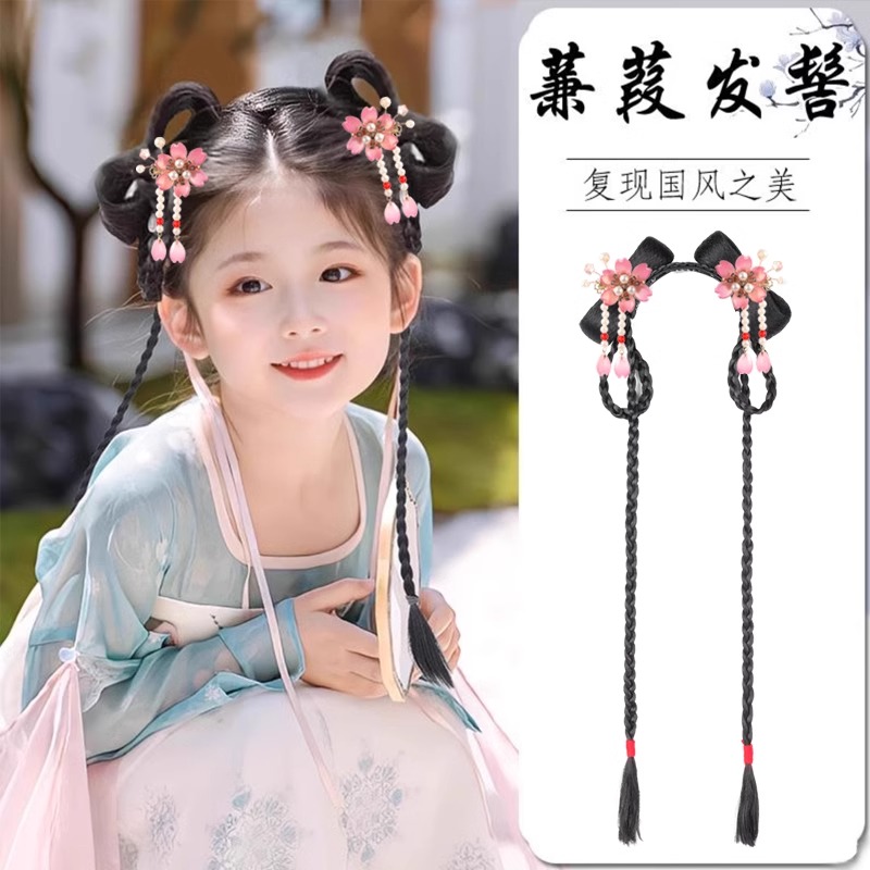 汉服假发包儿童发饰古装盘发一体式发箍女童古风假发造型发髻头饰