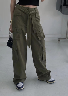 复古美式 新款 设计感多口袋阔腿工装 裤 女 FLYING.S韩版 休闲裤 夏季
