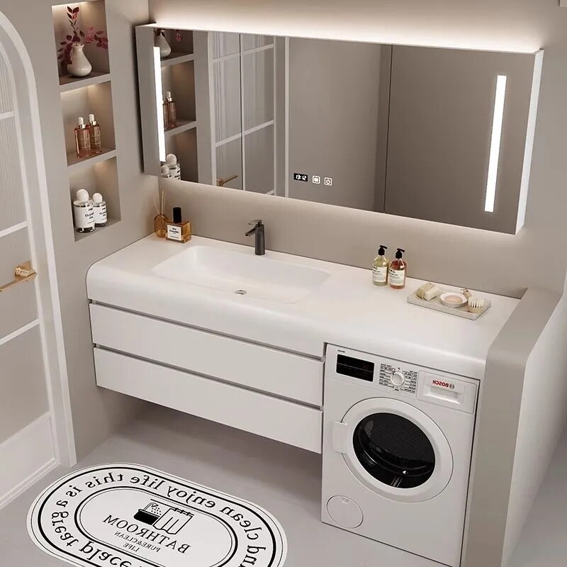浴室柜组合洗衣机伴侣一体柜可丽耐肤感一体岩板无缝卫生间洗漱台