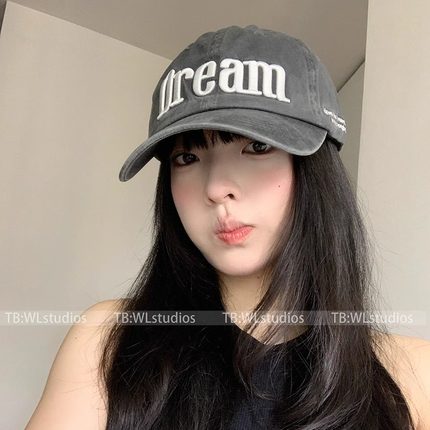 高品质~韩国博主同款Dream字母刺绣棒球帽女美式街头水洗鸭舌帽男