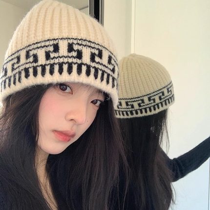 高品质韩版复古针织毛线帽文艺风护耳渔夫帽时尚保暖套头帽民族风