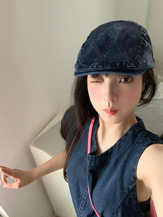 复古做旧牛仔前进帽女日系百搭vintage鸭嘴帽时尚雅痞报童帽子女
