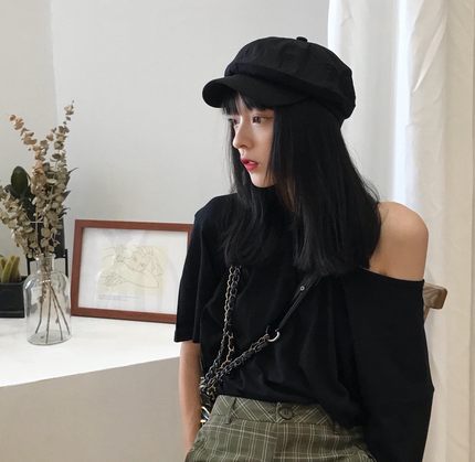 春秋文艺画家帽复古百搭休闲贝雷帽男韩版纯色潮时尚鸭舌帽子女生