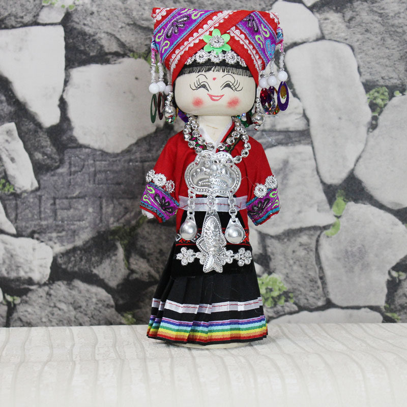 苗族娃娃工艺玩具贵州摆品壮族件少数木制特色礼品民族服饰小壮族