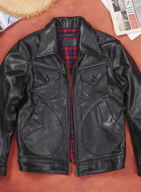 RL风格门多萨1.3MM厚度手感柔软马皮皮衣美式复古机车夹克男