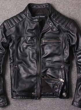 原创2021秋 短款立领修身潮皮夹克 男士真皮机车外套头层牛皮皮衣
