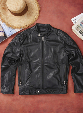 头层植鞣牛皮立领机车皮衣骑机车必选这款又挡风又帅气的机车皮衣