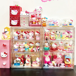 Kitty猫摆件展示盒透明手办盲盒公仔收纳凯蒂猫拉布布玩偶展示柜