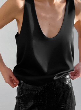 Sleeveless Tops欧美女士背心夏季宽松圆领无袖百搭上衣纯色简约