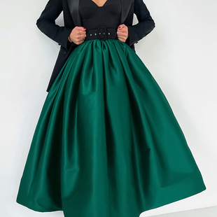 Women Skirt欧美女士奢华风半身裙宽松优雅长裙纯色休闲裙子