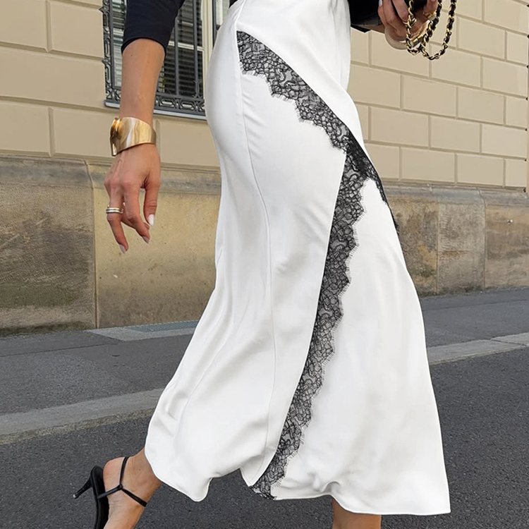 Lace Skirt欧美女士长裙蕾丝拼接修身女人味半身裙设计感
