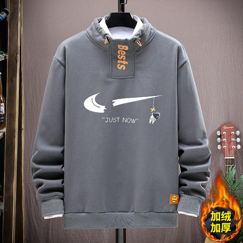 青少年秋冬季加绒加厚高领卫衣男孩衣服高中初中学生帅气大童冬装