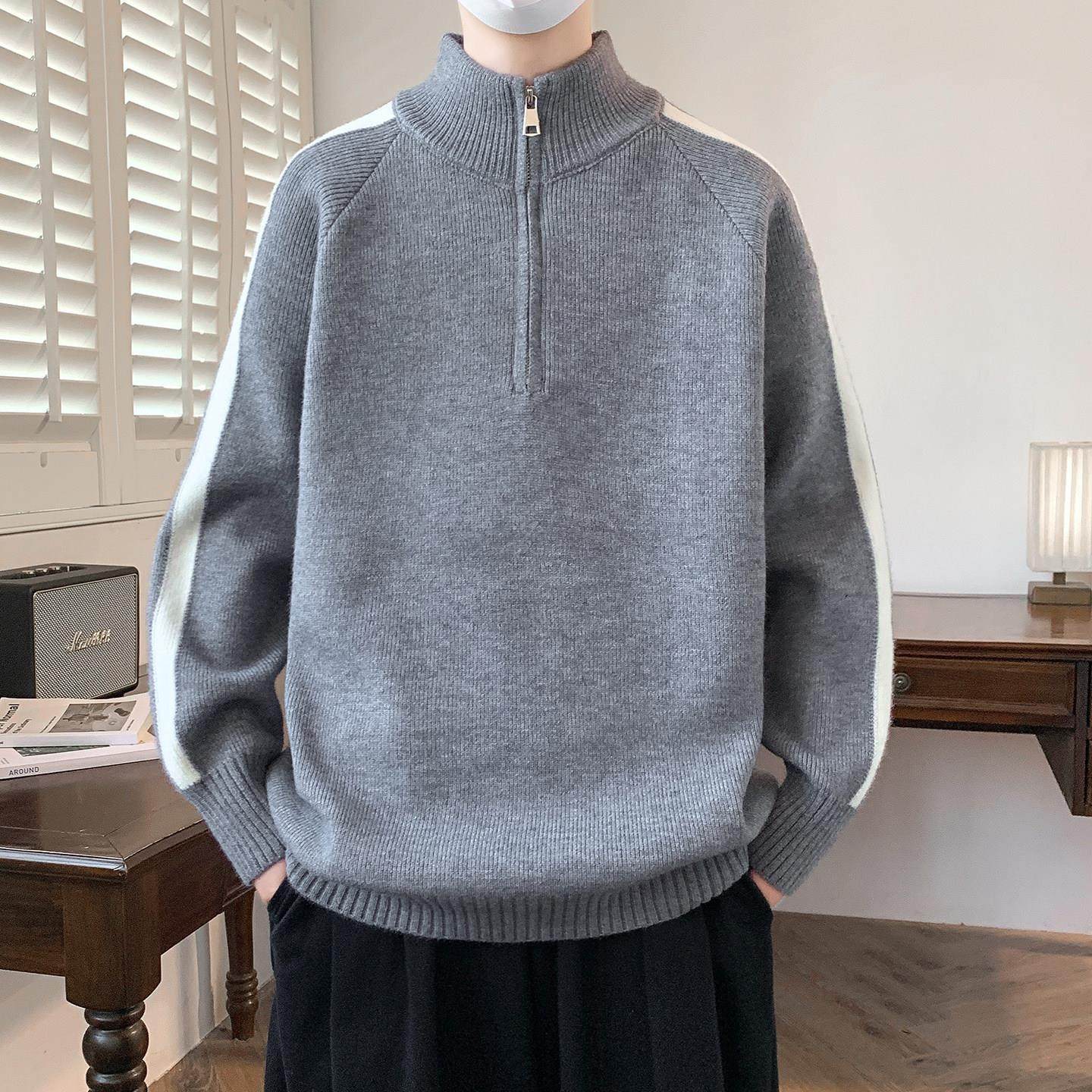 秋冬季半拉链毛衣男款青少年针织打底衫初中高中学生加绒加厚线衣,男装,针织衫/毛衣,淘宝优惠券,粉丝福利购,淘宝优惠卷