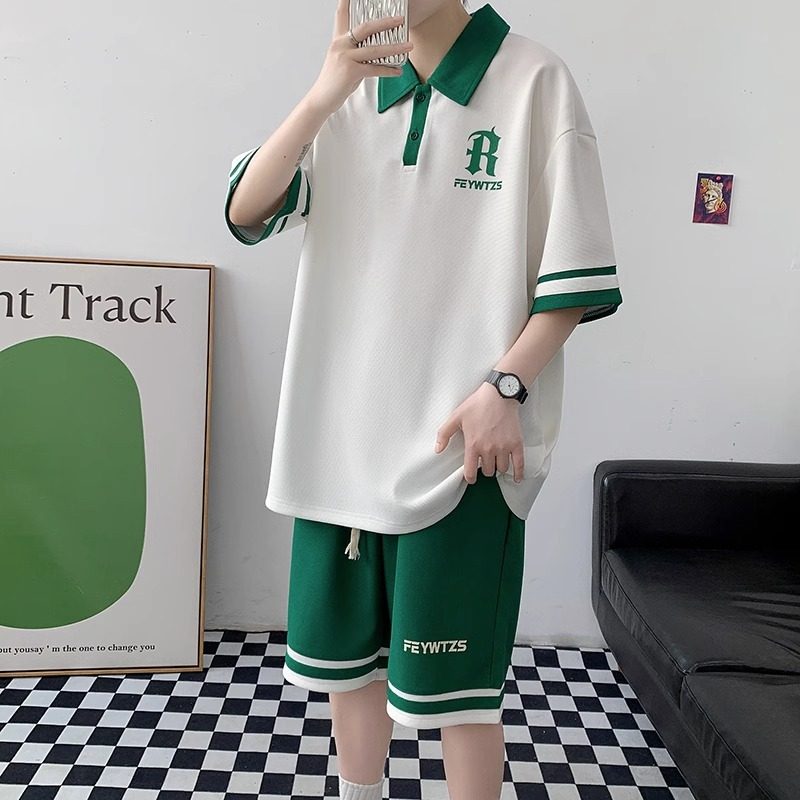 青少年夏季短袖t恤男孩polo衫潮流帅气男装初中高中学生大童套装