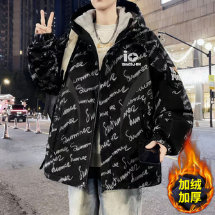 秋冬款棉服外套男孩初中高中学生加绒加厚青少年帅气大童冬装夹克