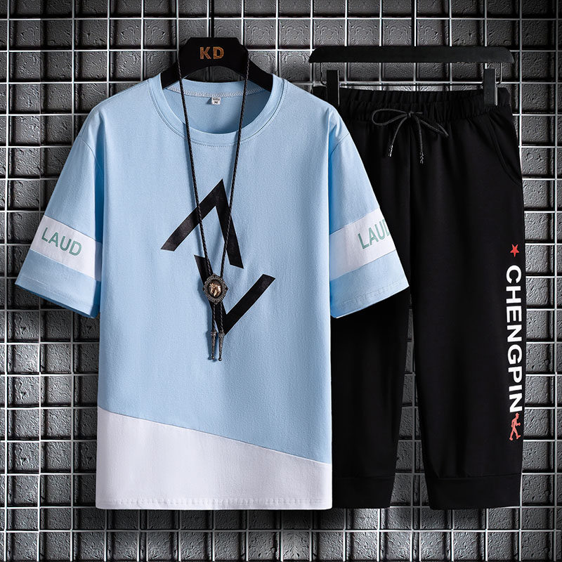 青少年夏季短袖t恤男孩子夏装高中初中学生运动套装帅气大童男装