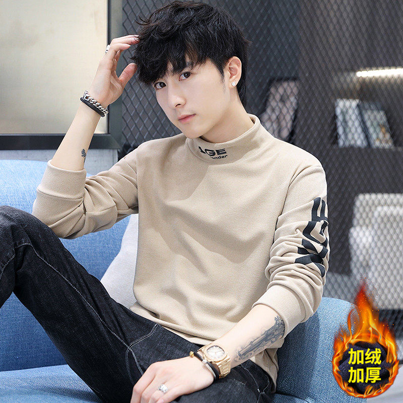 德绒长袖t恤男秋冬季加绒加厚卫衣青少年学生帅气男装秋衣上衣服