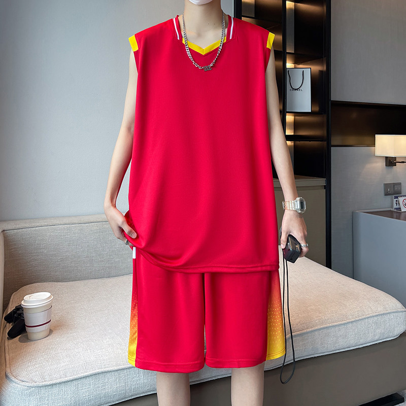 青少年速干篮球服男孩无袖t恤高中初中学生运动套装大童夏装球衣