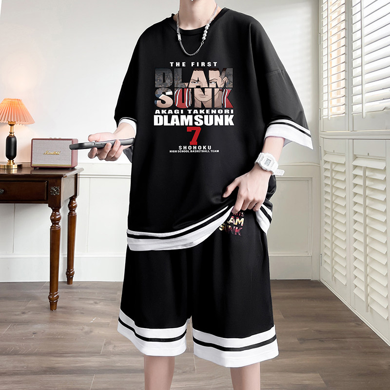 青少年冰丝网眼速干运动套装男初中学生篮球衣服大童夏装短袖t恤