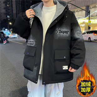 秋冬款外套男孩初中高中学生帅气加绒加厚夹克棉服青少年大童冬装