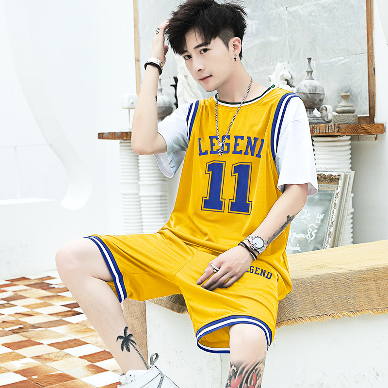 初中高中学生运动套装男孩青少年速干篮球衣服胖大童夏装短袖T恤