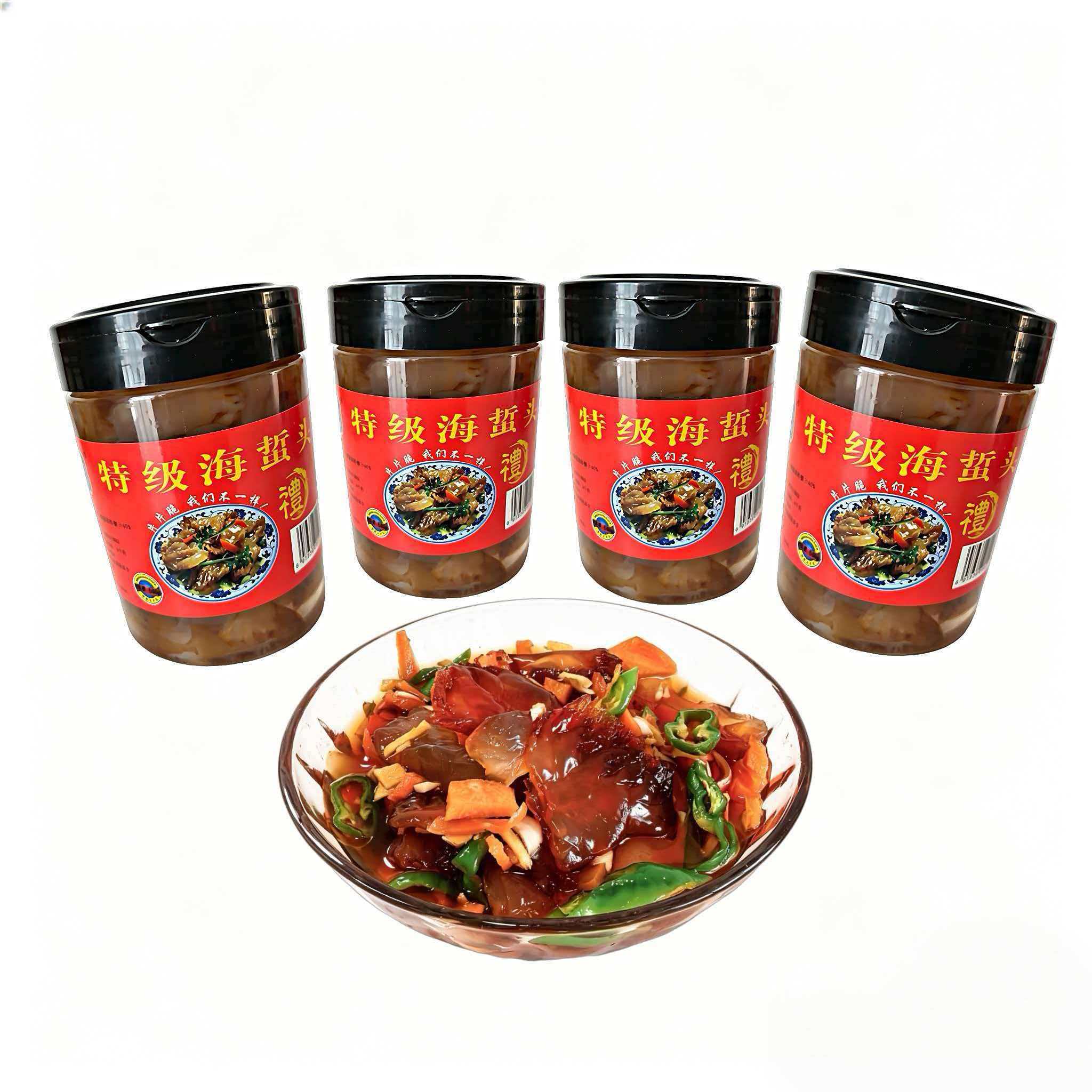 窦明圣海蜇头新鲜即食二合一海蜇500g*4包罐装凉拌菜福建宁德特产