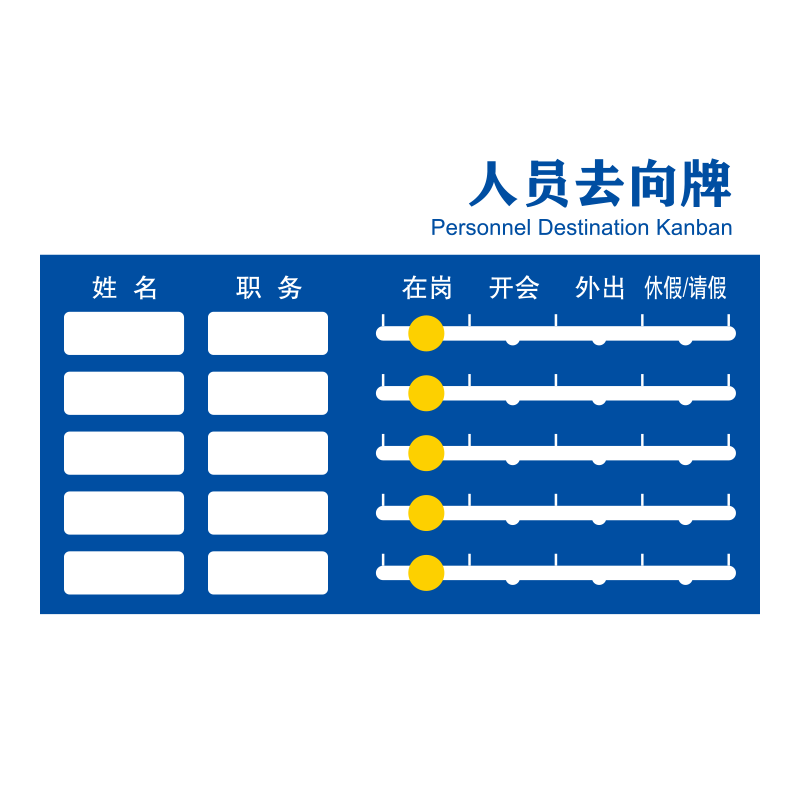 亚克力工作人员去向牌员工岗位牌定制机关单位科室部门公告栏公司办公室标识牌在岗开会外出出勤板状态提示牌