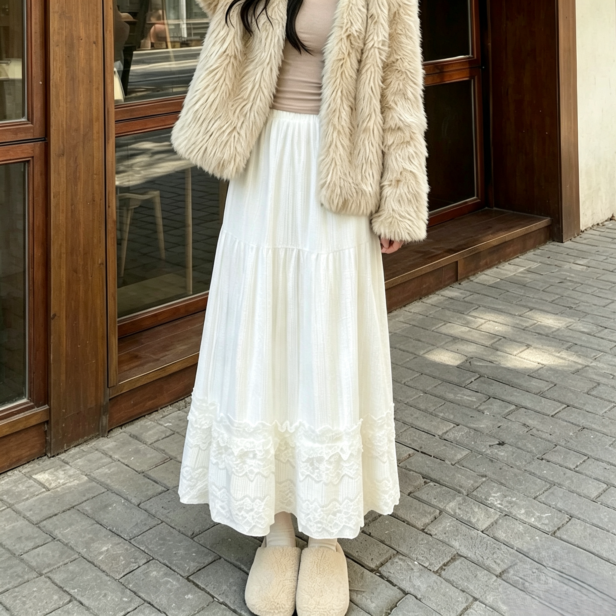 白色蕾丝蓬蓬半身裙女 2026新款春季高腰A字大摆伞裙中长款