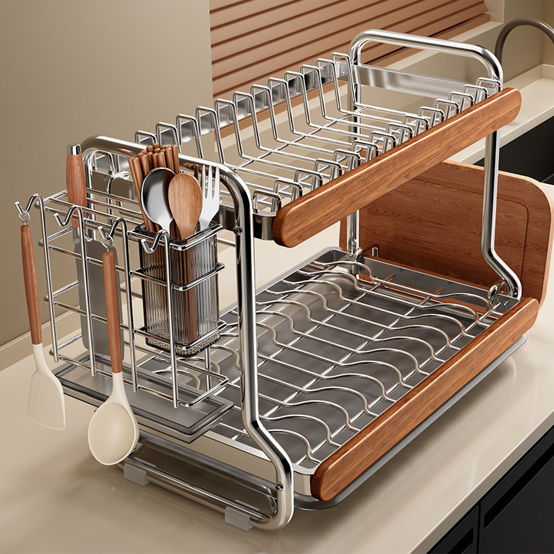 加厚不锈钢碗碟收纳架沥水架厨房置物架碗架台面多功能放碗筷盘架