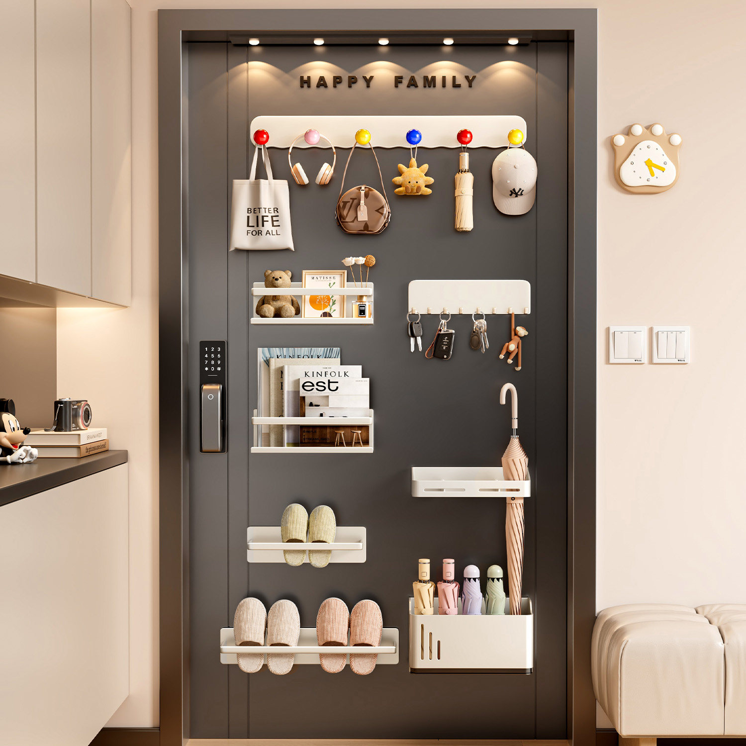 磁吸置物架门后收纳入户玄关钥匙衣服挂钩壁挂拖鞋雨伞架神器,收纳整理,整理架/置物架/收纳架,淘宝优惠券,粉丝福利购,淘宝优惠卷