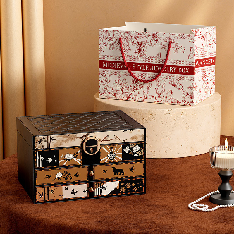 2026年新款复古首饰收纳盒高档精致中式耳钉环项链黄金饰品盒送礼