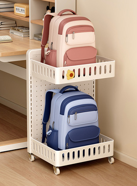 耐奔书包置物架可移动书架落地侧边书本收纳小推车书桌旁带轮学习