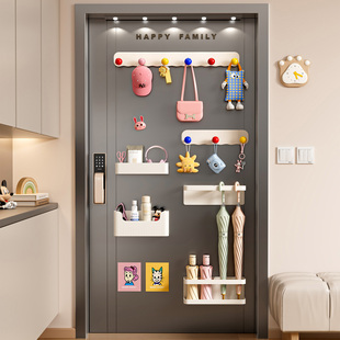 磁吸置物架入户门后玄关收纳钥匙帽子挂钩门上雨伞架磁吸置物套装