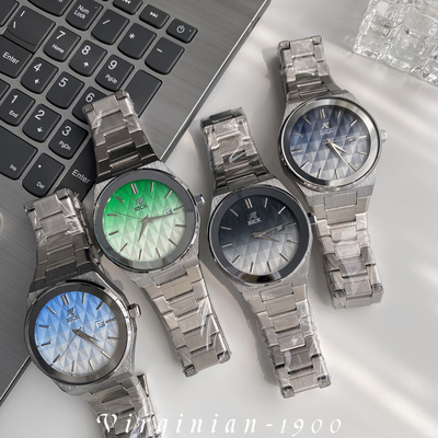 【Virginian1900】渐变色个性圆形浮雕大表盘石英男手表时尚炫酷