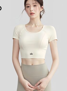 AIo瑜伽服女2026新款夏季高级感健身衣普拉提套装短袖上衣带胸垫