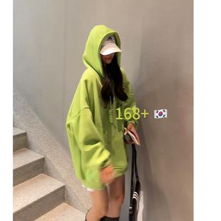 遮屁股下衣失踪 长款 牛油果绿色卫衣女连帽大码 加绒纯色粗绳大帽衫