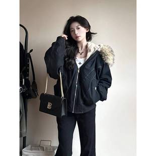 外套 工装 国潮座山雕大毛领棉服女2025冬季 派克服宽松加厚加绒短款