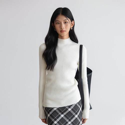 半高领针织衫女春季2025新款白色长袖修身打底毛衣内搭气质上衣