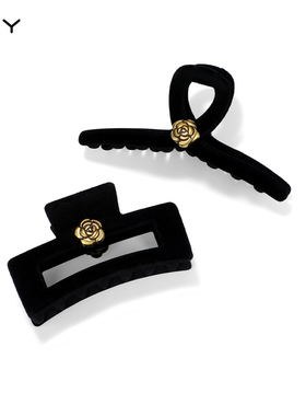 山茶花黑色抓夹女高级感植绒鲨鱼夹后脑勺发夹2026年新款爆款头饰