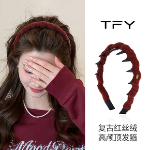 红色丝绒发箍女高颅顶2026新款冬高级感洋气时尚洗脸头箍发卡发饰