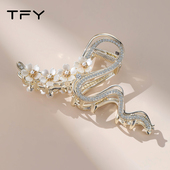 高订款 高端超大号鲨鱼夹高级感珍珠花朵后脑勺发卡 抓夹2026新款