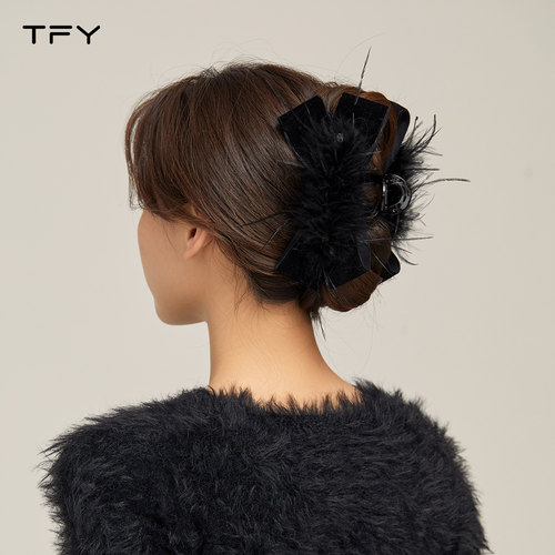 纯欲丝绒蝴蝶结羽毛抓夹