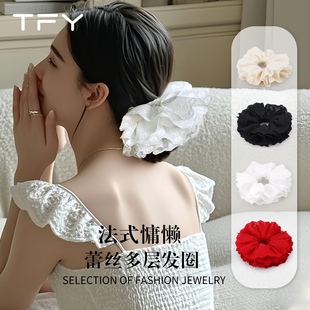TFY特别好看的发圈大肠法式蕾丝公主落难高级感时尚大号花朵发绳
