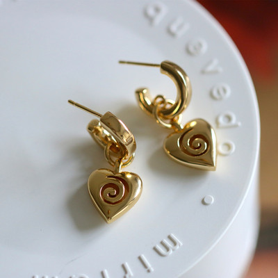 18k包金眩晕爱心耳钉欧美风