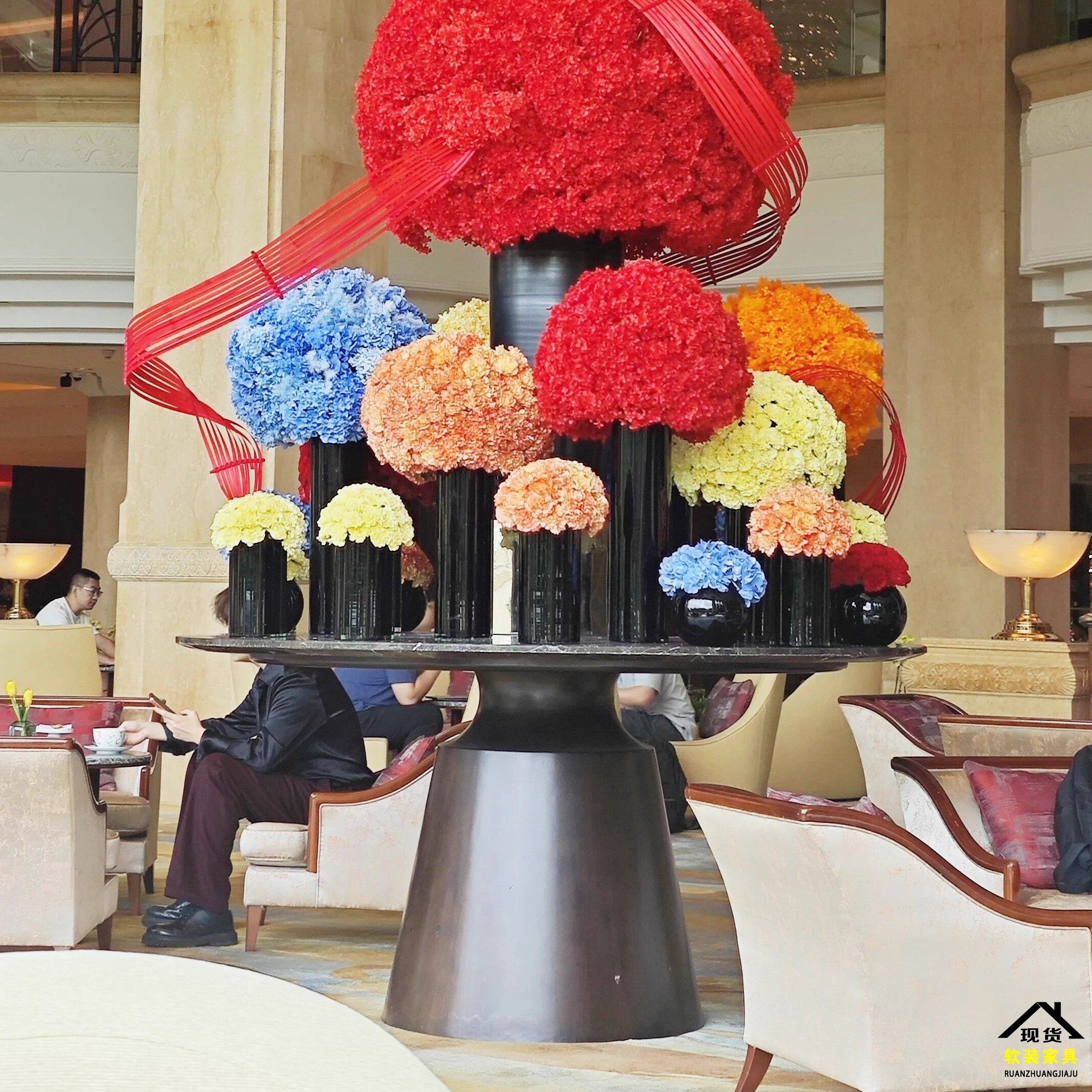 前台桌子大堂花台酒店大圆桌玄关桌端景台会所风水台桌装饰摆台