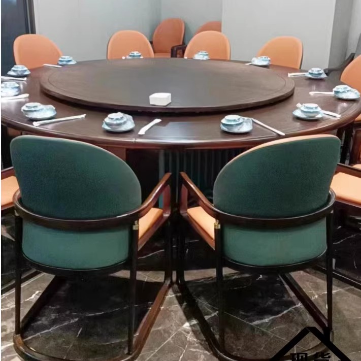 岩板电动餐桌会所酒店大圆桌大户型别墅包厢大理石圆形饭10人桌
