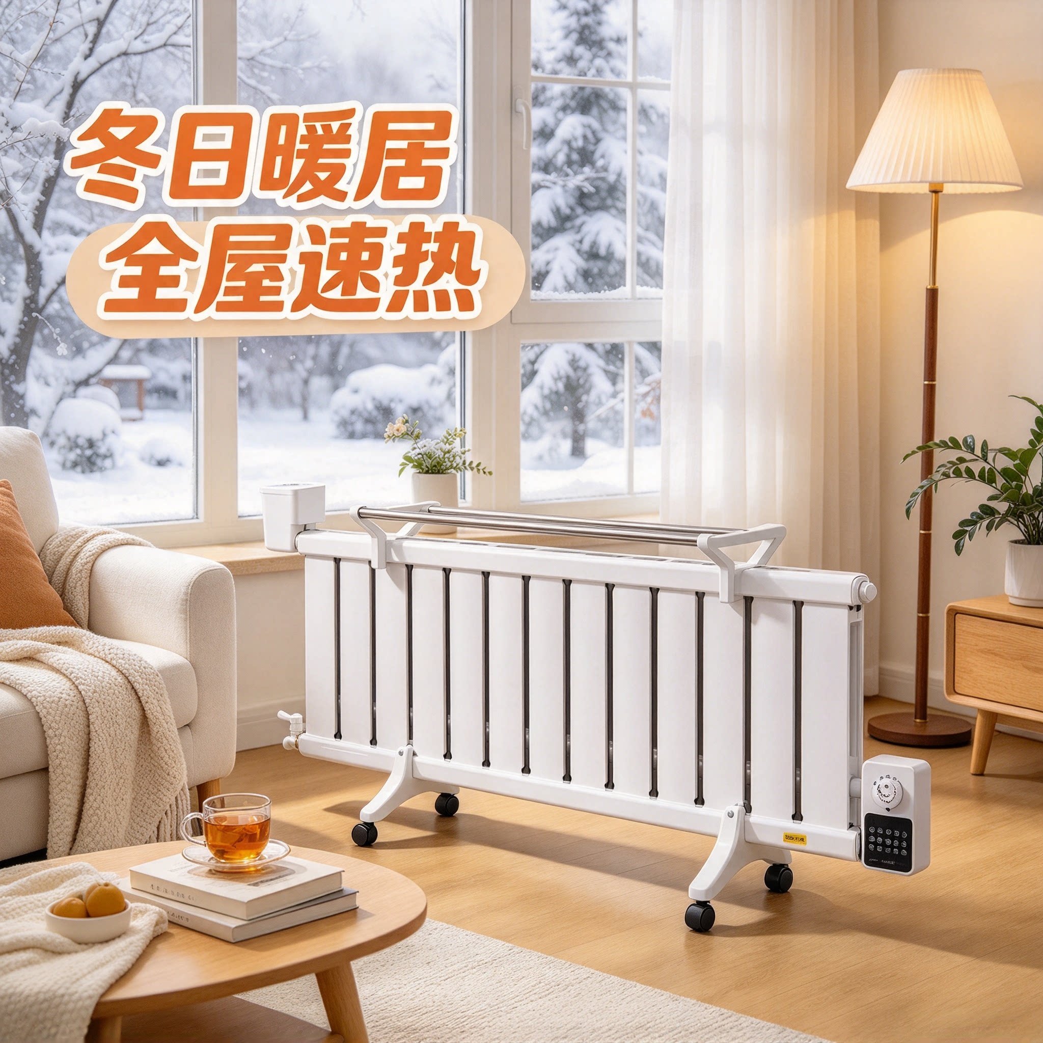 智能温控加水水电暖器带滚轮移动
