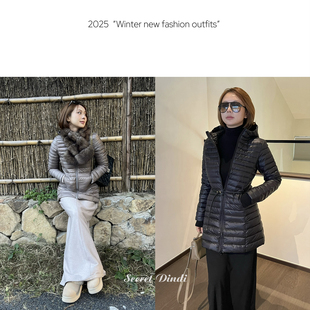 SECRET DINDI轻便暖壳中长款保暖轻便羽绒服长袖百搭通勤外套女